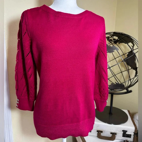 New York and Company hot pink sweater rhinestones size XL NWT - Picture 1 of 6